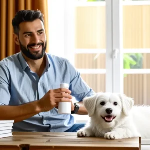 Hombre relajado en hogar luminoso y acogedor