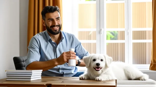 Hombre relajado en hogar luminoso y acogedor