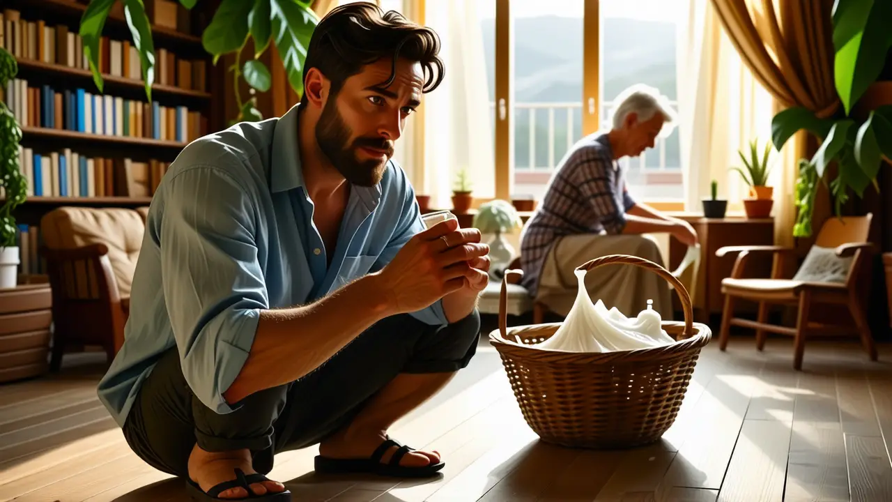 Como eliminar pie de atleta: prevención y consejos efectivos 3 Un hombre preocupado sostiene crema en un hogar cálido