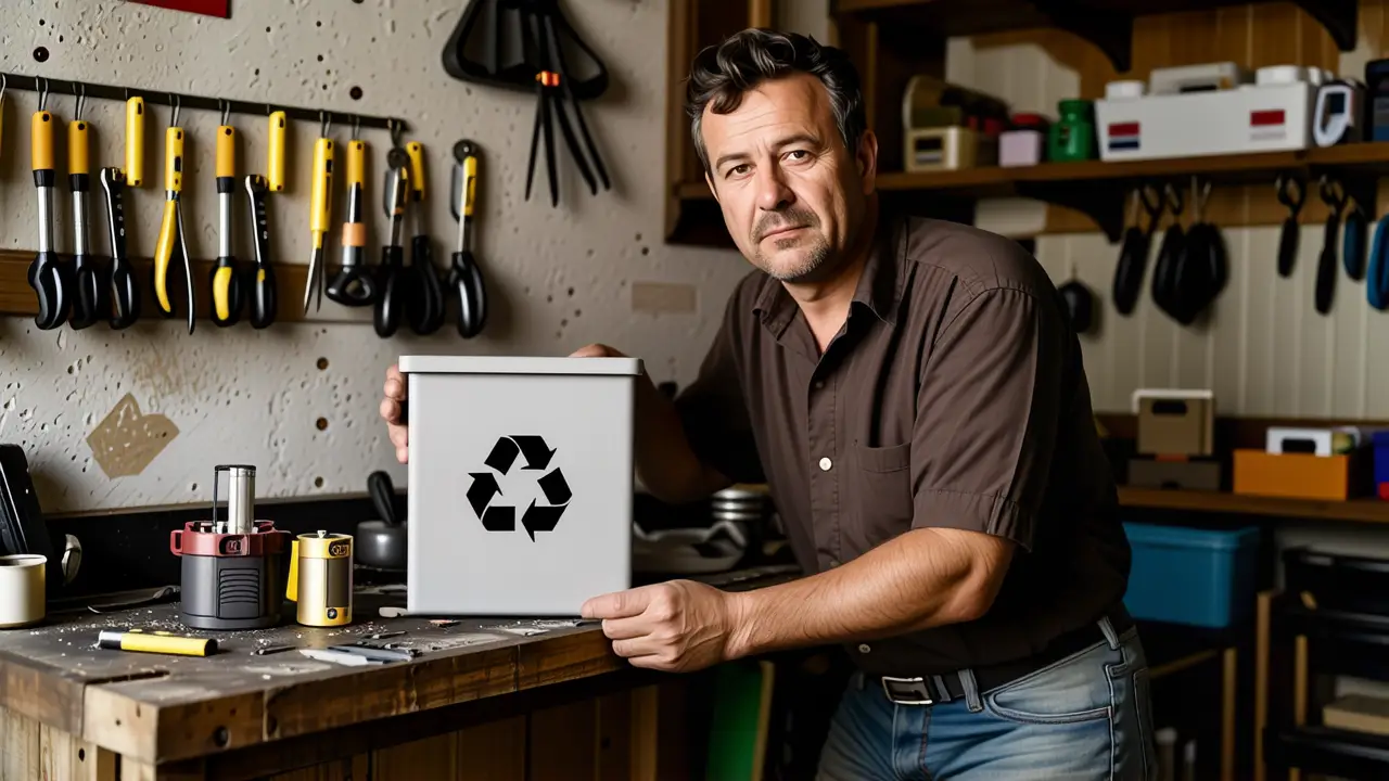 Pilares Usadas: Dónde Tirarlas - Recicla Ahora 2 Hombre pensativo recicla en garaje oscuro