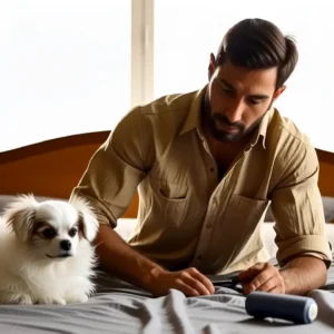 Eliminar Pelusas en Pilled Fabric: Guía Rápida 11 Un hombre pensativo usa un rollo de papel