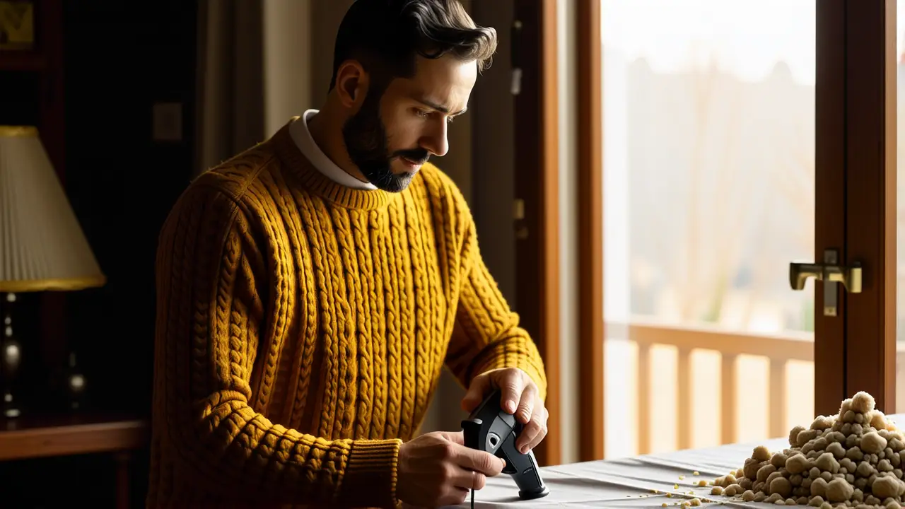 Eliminar Pelusas en Pilled Fabric: Guía Rápida 5 Un hombre en la Edad Dorada, sereno y detallado