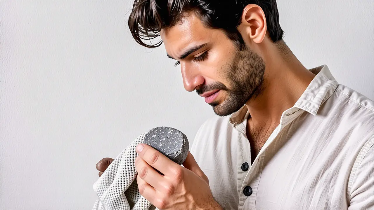 Eliminar Pelusas en Pilled Fabric: Guía Rápida 4 Fotógrafo captura mano trabajando con pumice