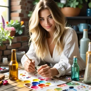 Una mujer pinta con pasión en un estudio cálido