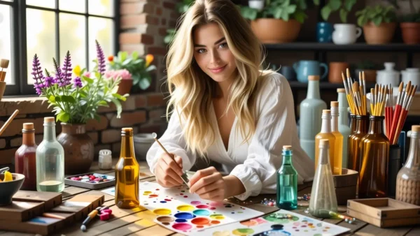 Una mujer pinta con pasión en un estudio cálido