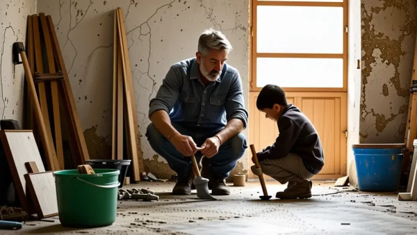 Un hombre contempla la construcción con luz cálida