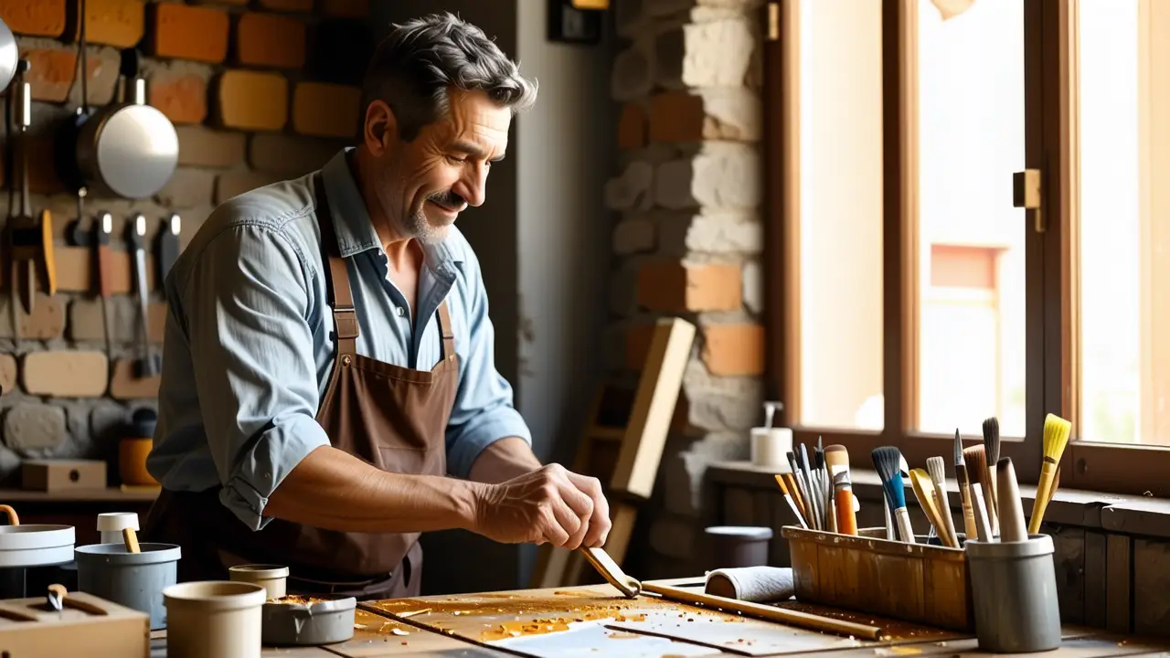 Pintar Rejas: Guía Completa para Restaurar 5 Un pintor realista trabaja con concentración y habilidad