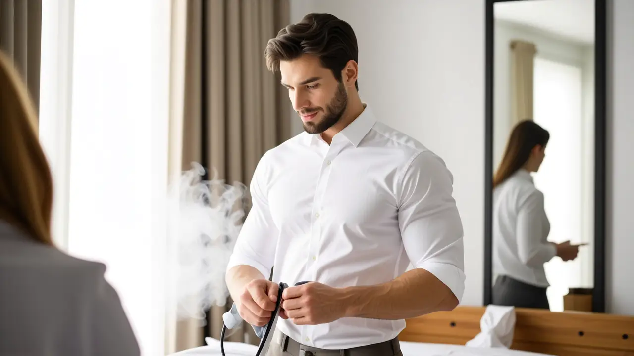 Como planchar camisa: guía fácil y efectiva 2 Un hombre se irona en un ambiente sereno