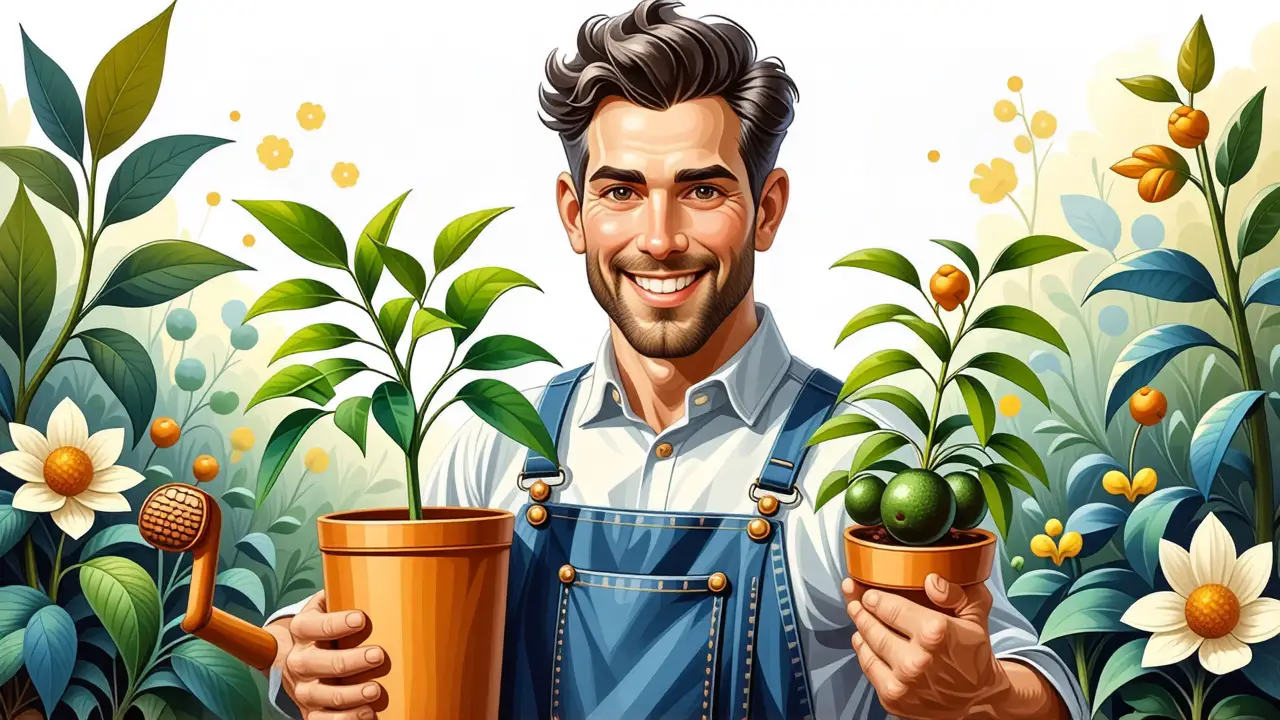 Plantar Aguacate: Guía para Cultivar Palta en Casa 4 Un hombre español contempla un aguacate joven