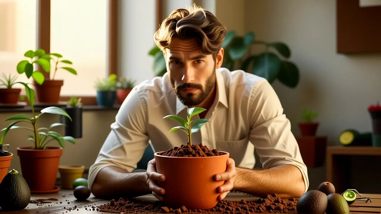 Plantar Aguacate: Guía para Cultivar Palta en Casa 2 Un hombre pensativo cultiva una esperanza verde