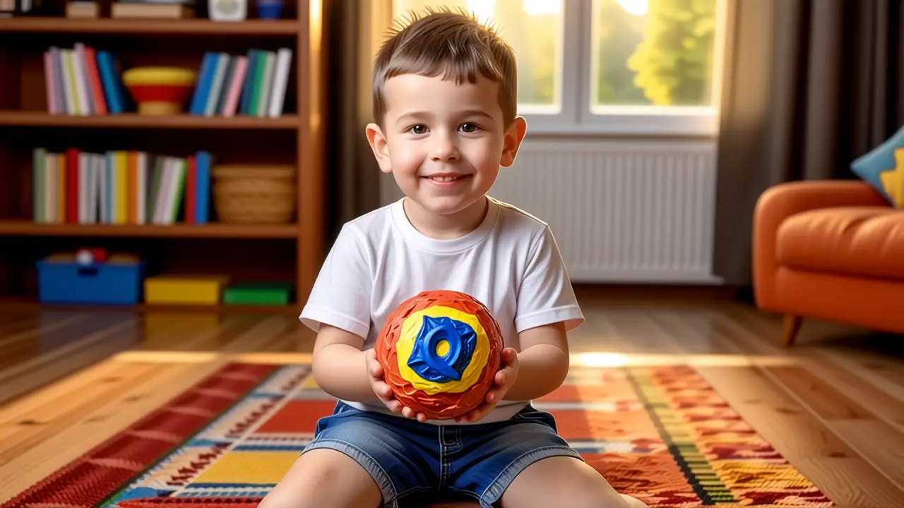 Un niño sonríe con plastilina en casa
