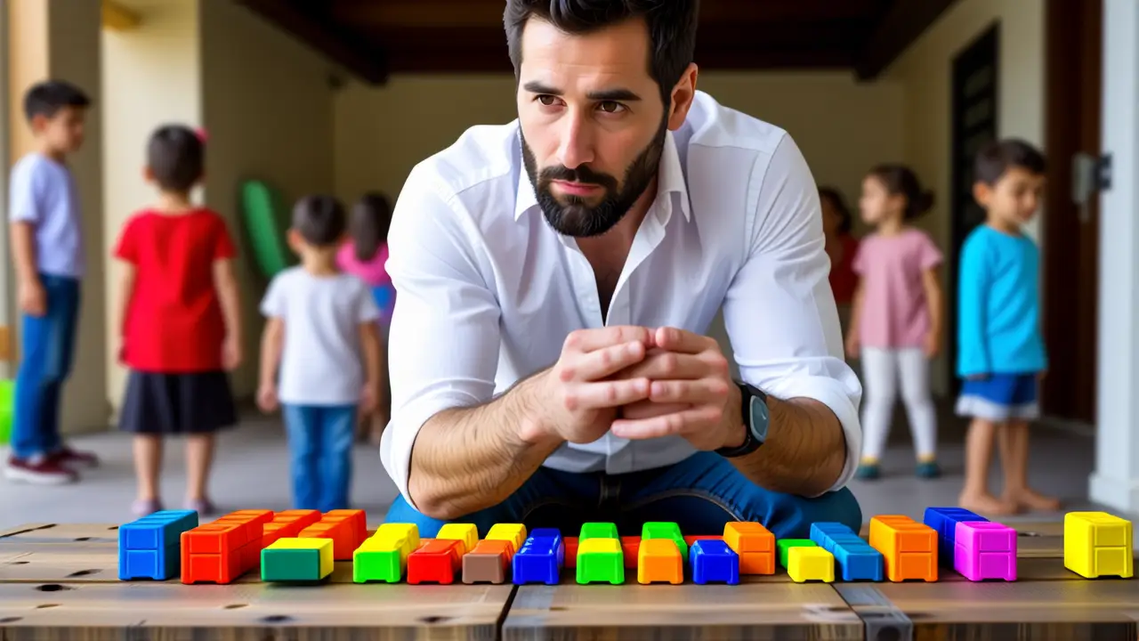 Hombre pensativo con plastilina en luz cálida