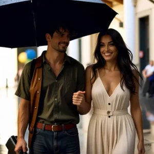 Un hombre pensativo camina en lluvia barcelonesa