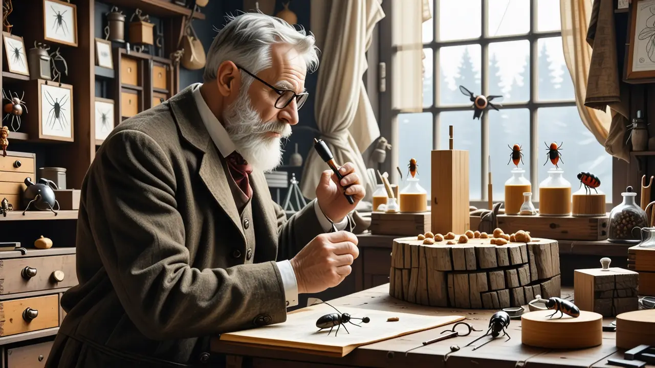 Un entomólogo examina insectos en su taller