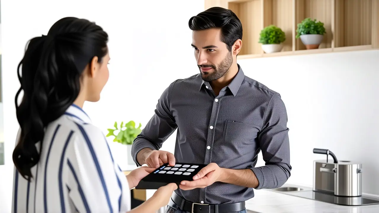Un hombre pensativo ayuda en cocina moderna