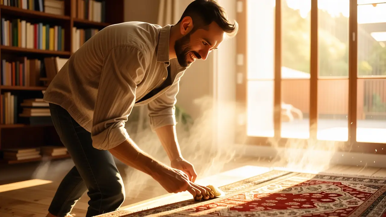 Producto para Limpiar Alfombras: Guía Completa 6 Un hombre español examina un tapiz antiguo con cuidado