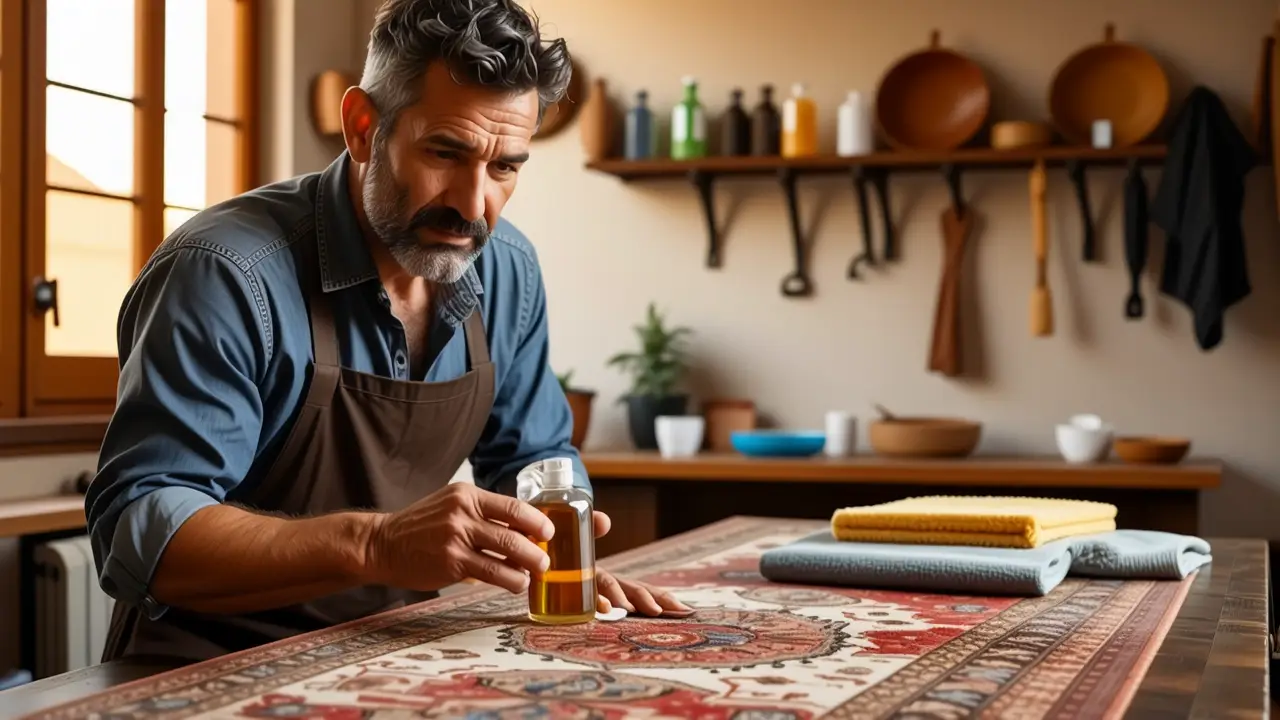 Producto para Limpiar Alfombras: Guía Completa 4 Un hombre amable limpia con cuidado una alfombra antigua