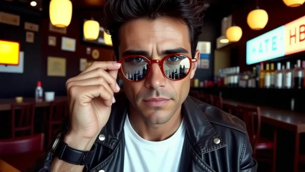 Un hombre intenso en un club nocturno