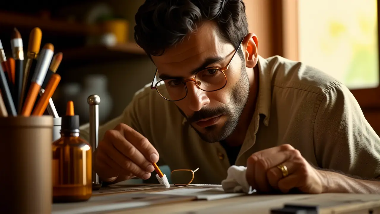 Un hombre amable limpia gafas con calidez