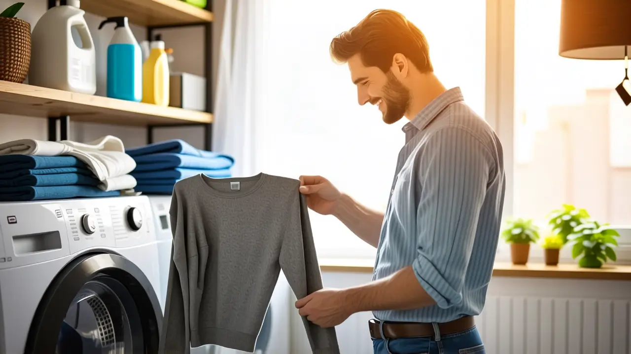 Que es jerseys: cuidado y lavado perfecto 3 Un hombre examina una prenda en un lavadero