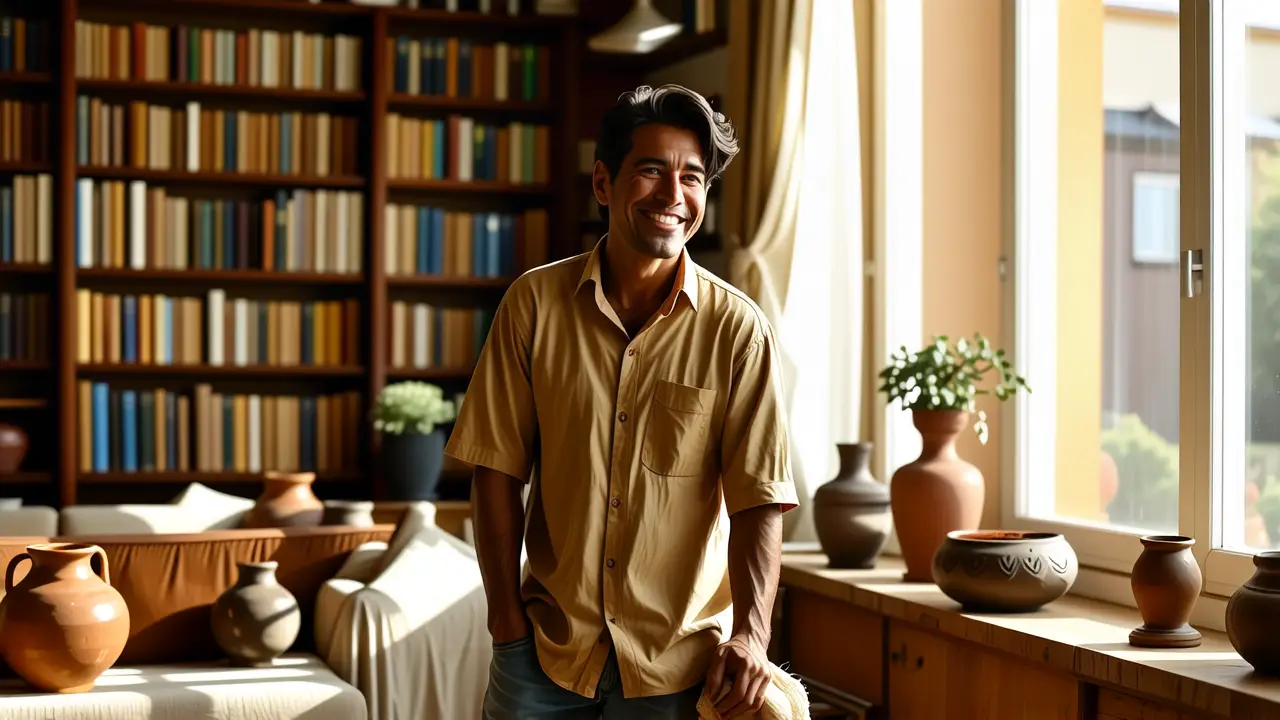 Que es limpiar: ordenar y limpiar para tu hogar 4 Un hombre amable en un hogar cálido y acogedor