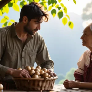 Tipos de Mopa: Guía para Elegir la Ideal 11 Un hombre pensativo observa a una anciana en la luz dorada