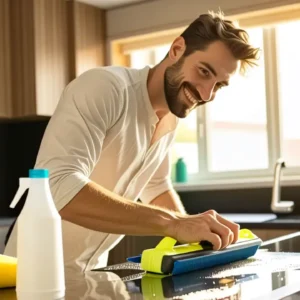 Fotógrafo captura hombre sonriendo con herramienta limpia