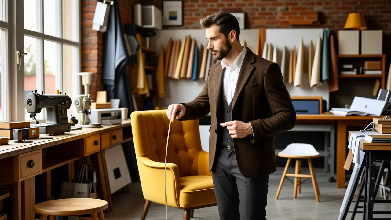 Tapizar Butaca Precio: Costo & Guía Completa 4 Un hombre mide cuidadosamente una silla vintage