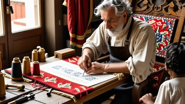 Un artesano español crea tapices con atención