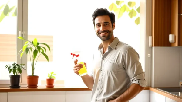 Hombre español limpio en una cocina cálida