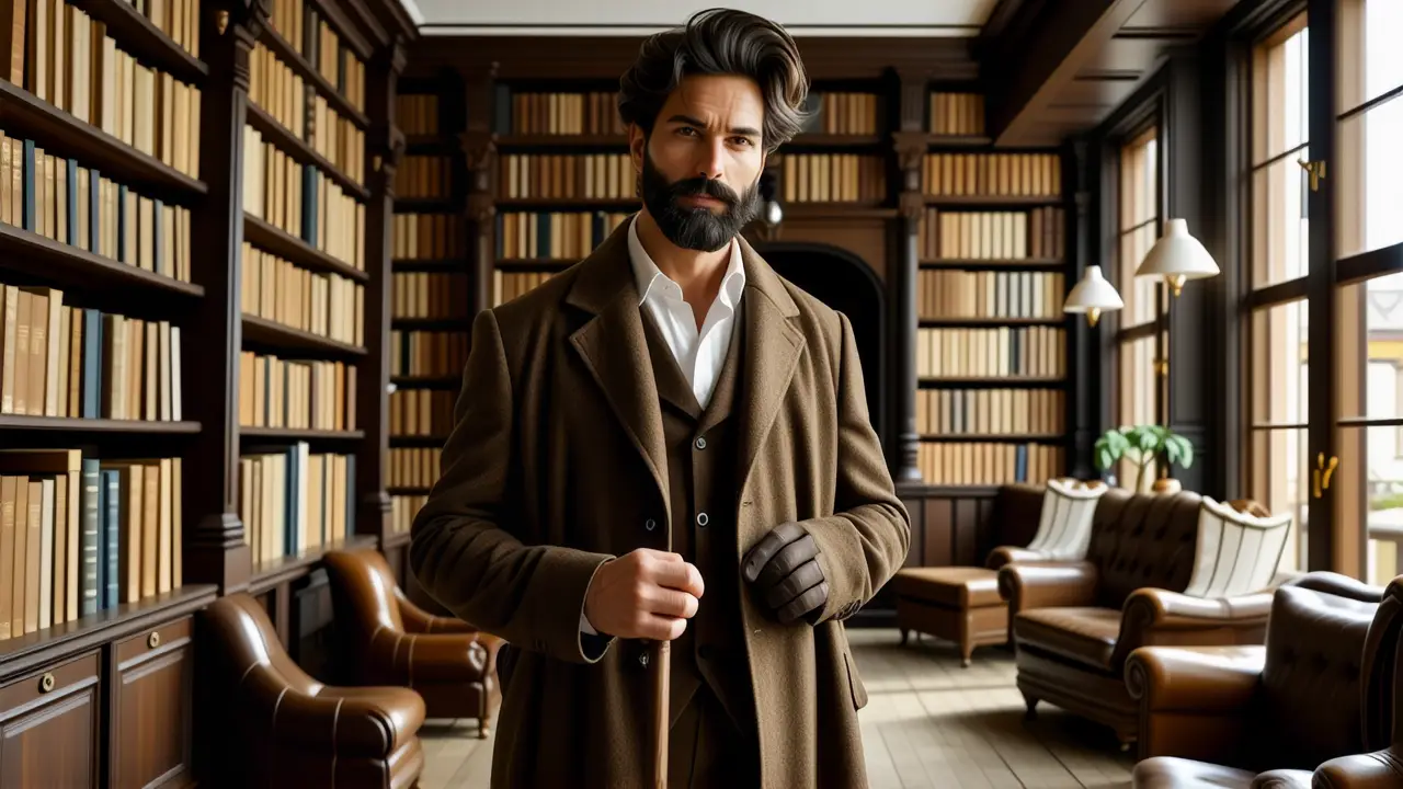 Que es una gabardina: cuidado y limpieza 4 Un hombre elegante lee en una librería antigua