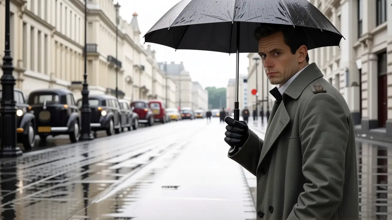 Que es una gabardina: cuidado y limpieza 2 Un hombre melancólico viste gabardina en Londres