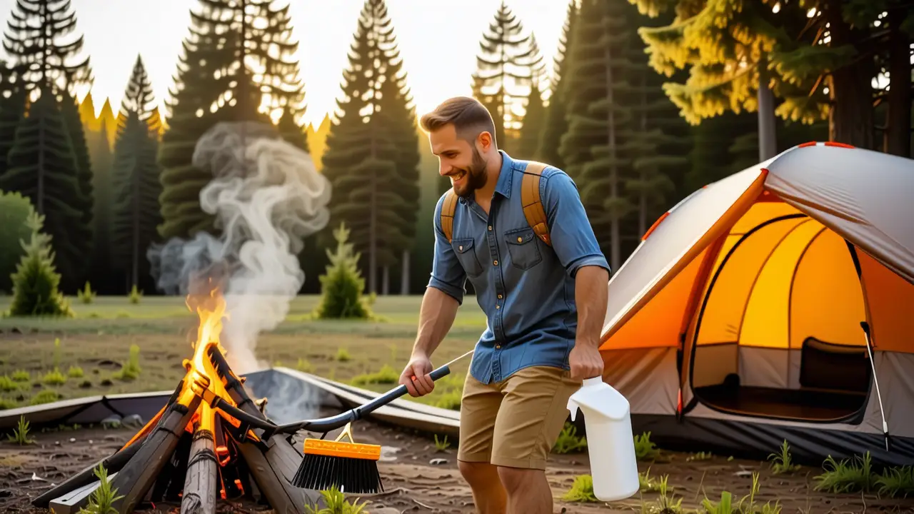 Fotógrafo captura hombre amable en campamento rústico