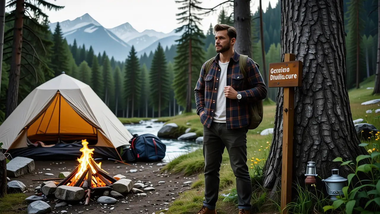 Un hombre contempla montañas en la naturaleza