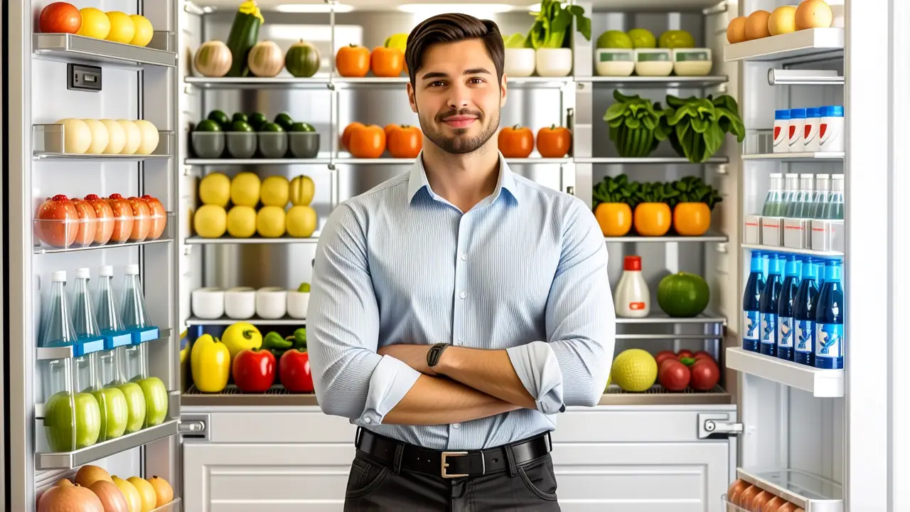 Un hombre pensativo sostiene un desinfectante en cocina