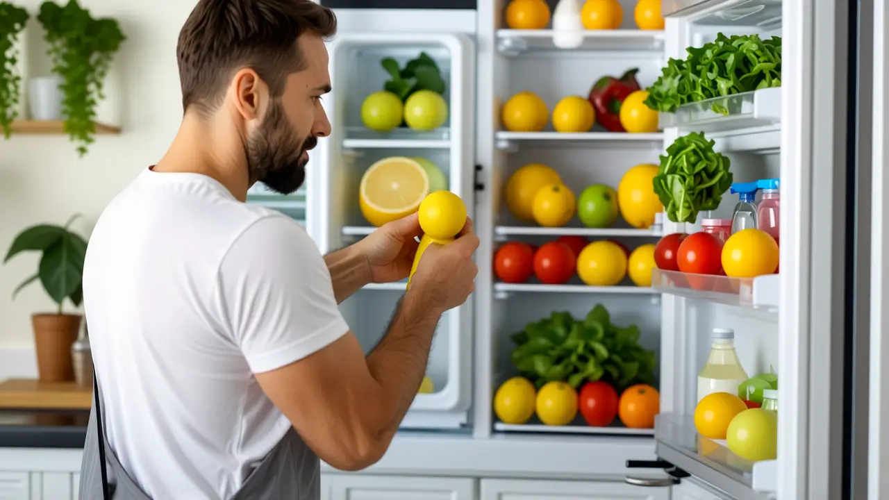 Un hombre amable limpia una cocina cálida