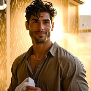 Un hombre español casual en baño minimalista