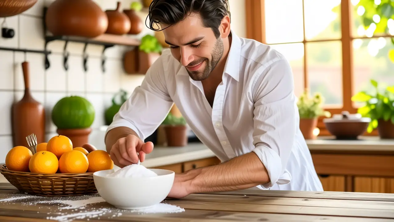 Un hombre español realista aplica suavemente una mezcla en su brazo