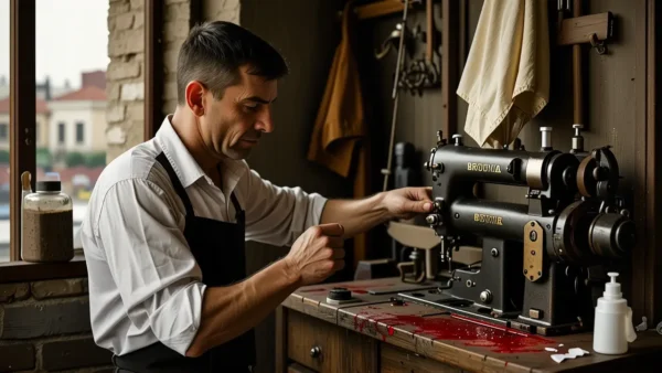 Como quitar manchas de esmalte en la ropa 1 Un hombre pensativo dabs una mancha roja