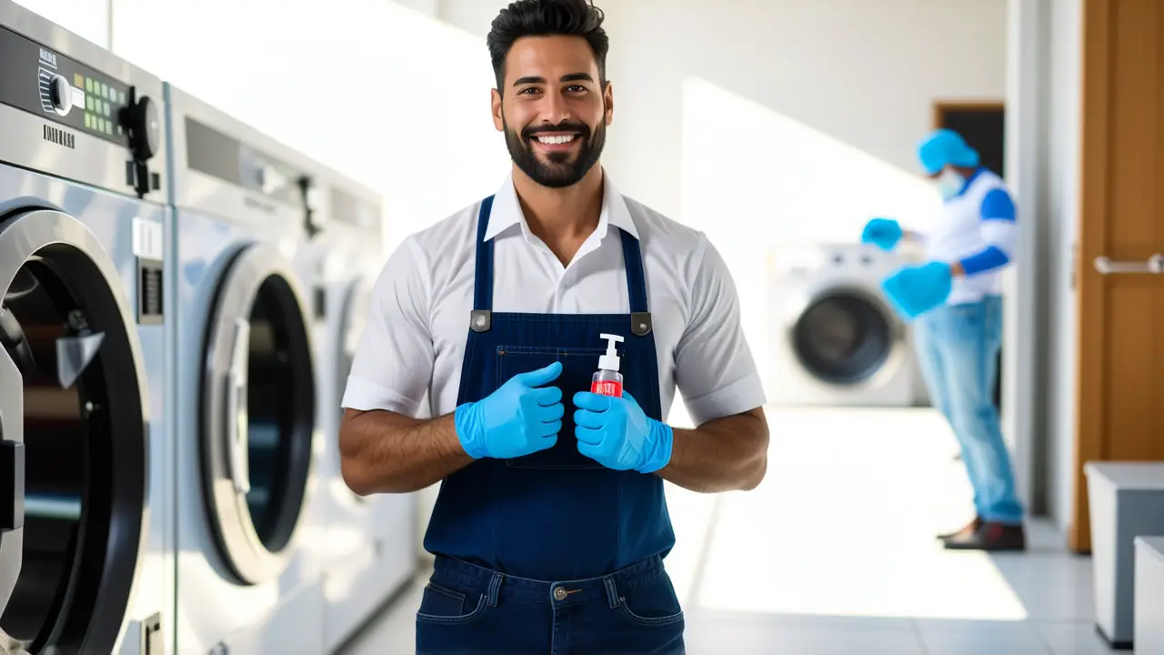 Como quitar manchas de esmalte en la ropa 5 Un hombre limpiando con cuidado en un espacio limpio