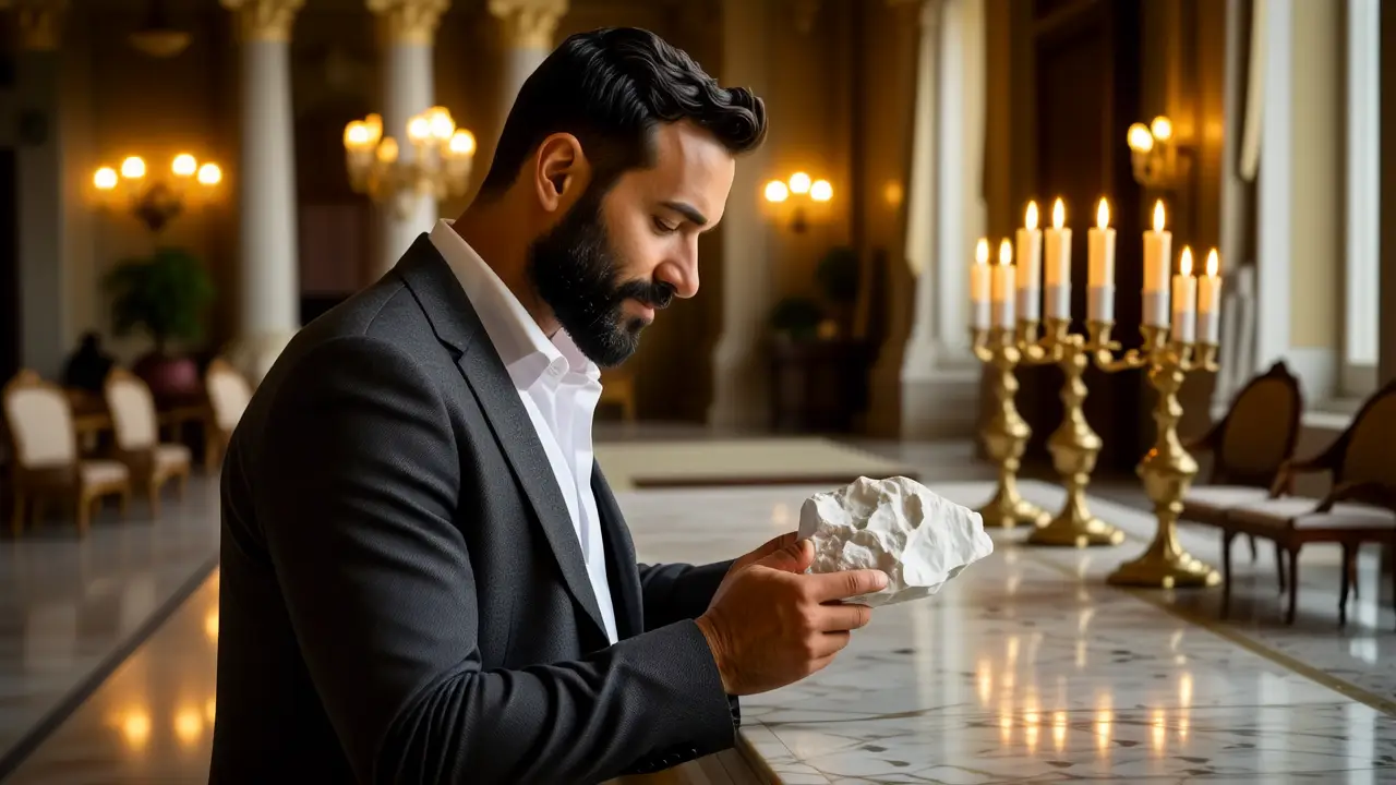 Como limpiar manchas en mármol: guía completa 5 Un hombre contempla el mármol en villa clásica