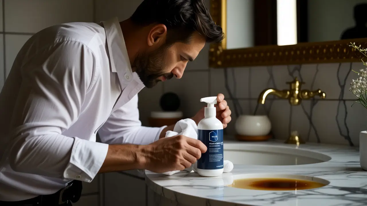 Como limpiar manchas en mármol: guía completa 3 Un hombre aplica limpiador en mármol clásico