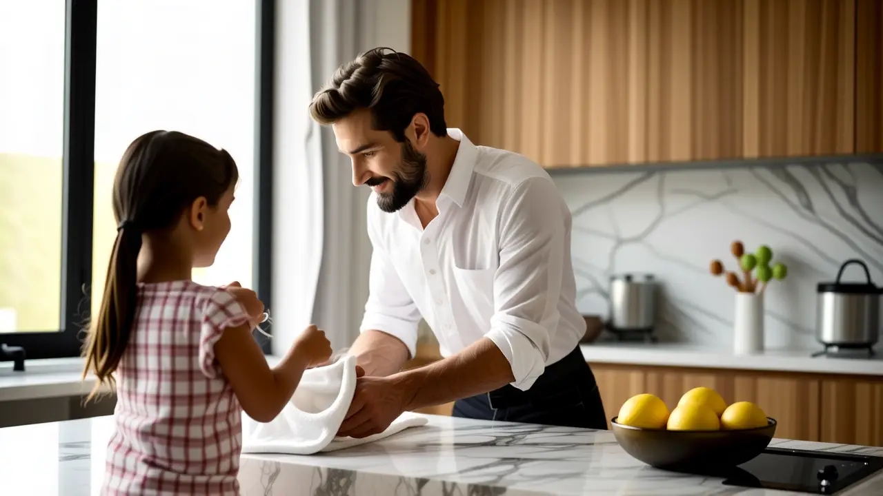 Como limpiar manchas en mármol: guía completa 2 Un hombre realista limpia con delicadeza