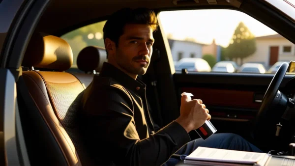 Elimina Olores Coche: Elimina Olor Tabaco & Más 1 Un hombre pensativo en un coche vintage