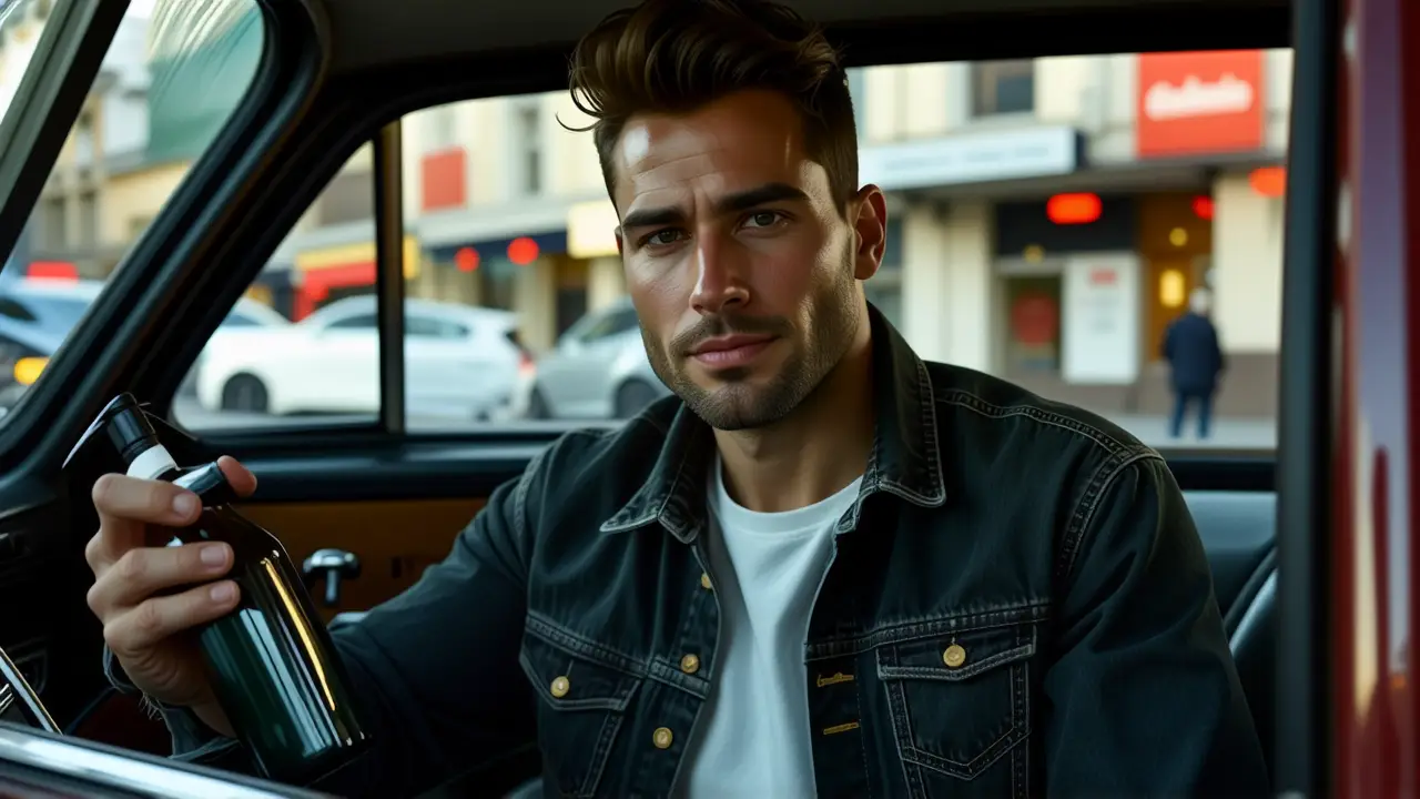 Elimina Olores Coche: Elimina Olor Tabaco & Más 4 Un hombre transmite determinación en un coche vintage