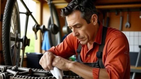 Quitar Oxido Cadena: Limpieza Bici Profesional 1 Un mecánico español limpia una bicicleta con profesionalidad