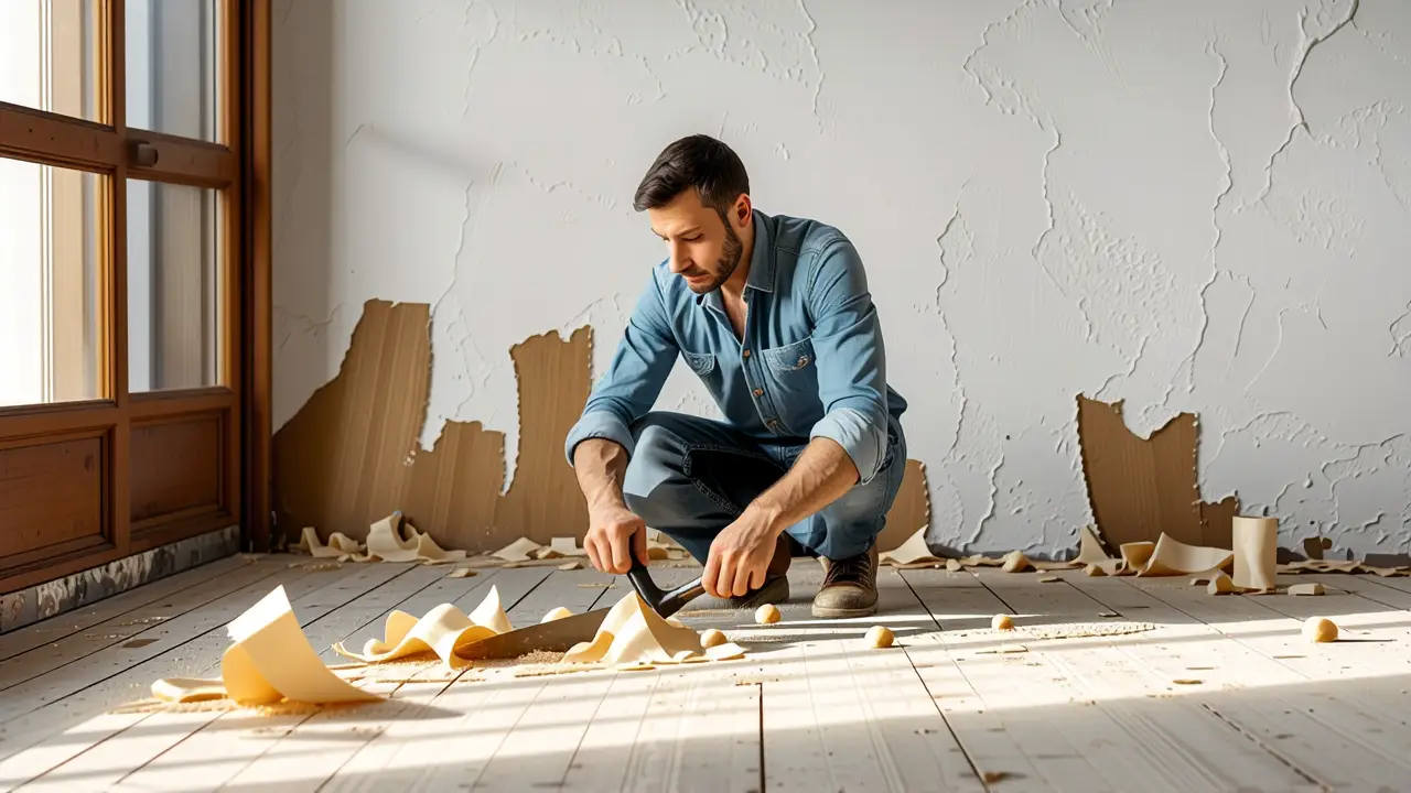 Hombre trabaja con determinación en pared