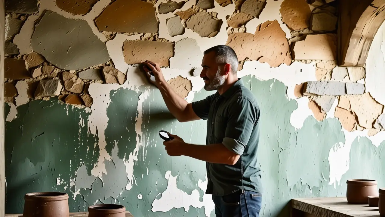 Un hombre contempla una pared española antigua