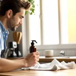 Un hombre limpia con cuidado en cocina
