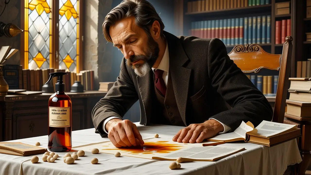 Quitar manchas de pegamento: guía fácil 5 Un hombre pensativo examina una mancha en un estudio